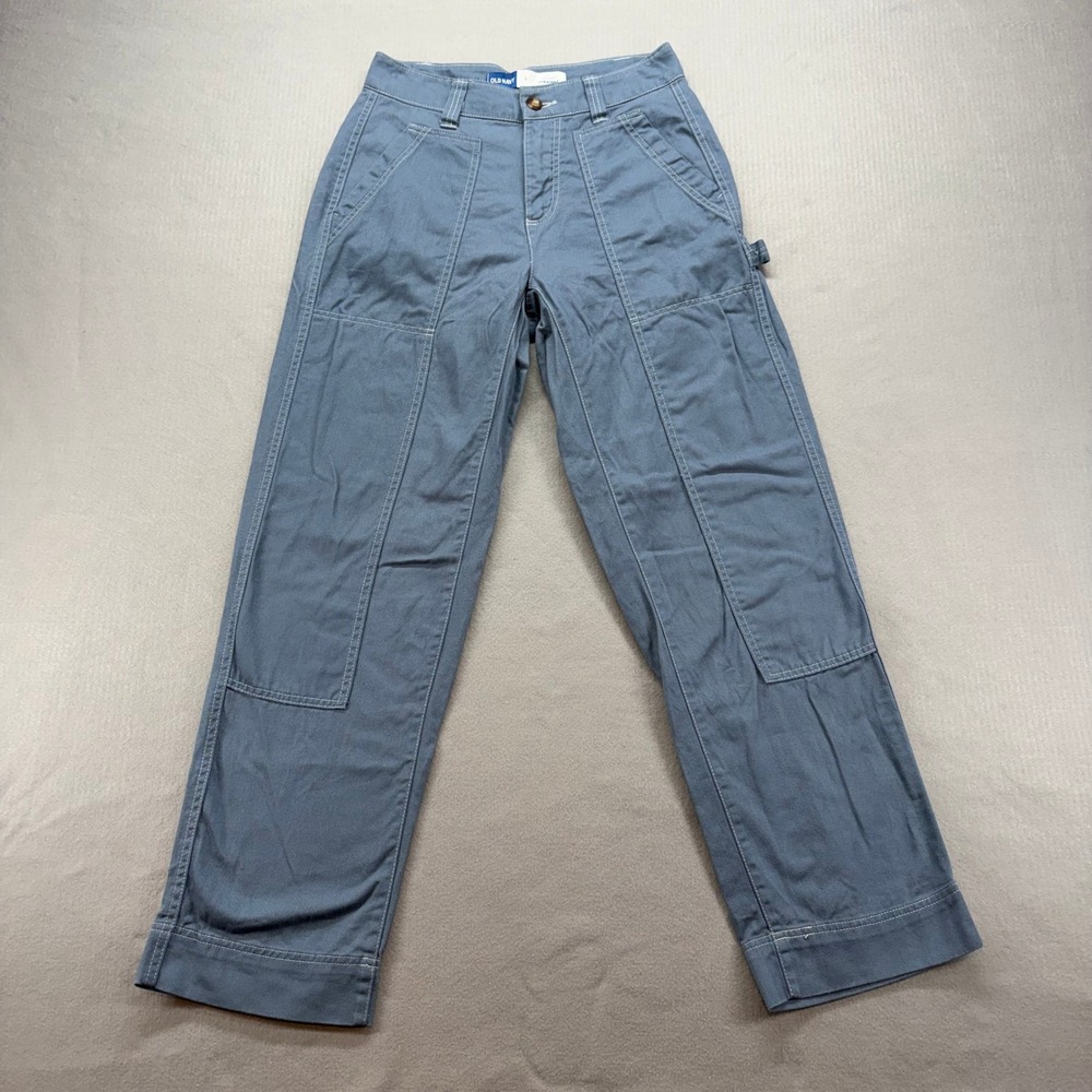 Old Navy Carpenter Pants Womens 2 Blue High-Rise Straight Double Knee Utility